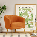 Velvet Accent Chairs for Living Room Bedroom Office Leisure Upholstered Single Sofa Chair Arm Chair Comfy Chair Reading Club Coffee Chair with Metal Legs Orange