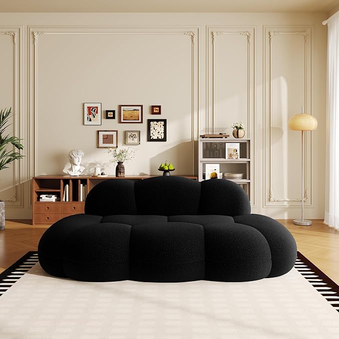 Floor Couch Modern Curved Loveseat Sofa Lazy Sofa Round Floor Sofas Cloud Memory Foam Couches for Living Room Apartment Small Spaces (No Assembly Black)
