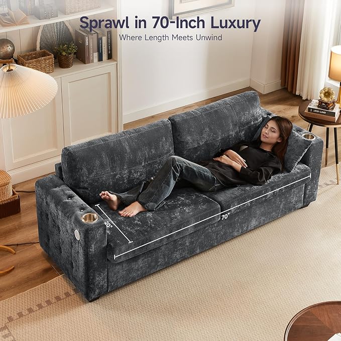 ONBRILL 83 Pull Out Sofa Bed2-in-1 Chenille Queen Size Loveseat Sleeper Sofa with Cup Holder USB PortMemory Form Couch for Living Room Apartment and Small SpaceGrey | sofa bed queen size