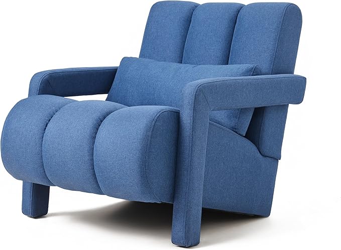 Modern Upholstered Accent Chair Comfortable Linen Fabric with a Pillow for Living RoomBedroom. Linen Blue