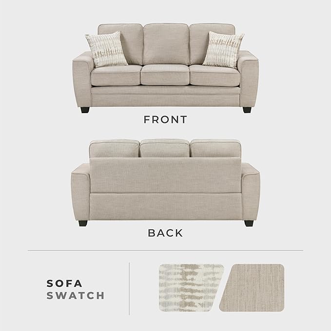 Lexicon Chenille Fabric Upholstered Sofa with 2 Pillows with Track Arms Reversible Back and Seat Cushions Removable Cushion Covers Comfy Couch for Living Room/Office/Waiting Room Taupe