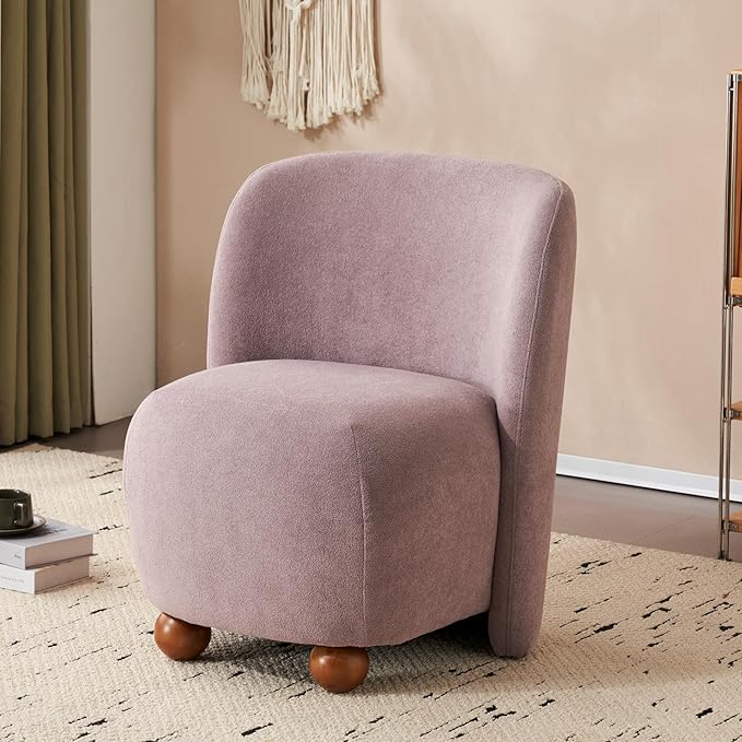 Modern Low Back Accent Chair Upholstered Armless Living Room Chairs Round Pine Wood Feet for Small Living Spaces Living Room Bedroom Balcony Office Reading Nook Purple