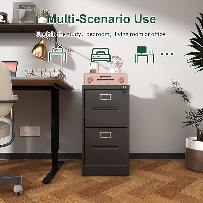 2 Drawer File Cabinet with LockSmall Filing Cabinet Under Desk Storage Organizer for HomeA4 Legal/Letter Size Office Locking DrawersAssembly RequiredBlack