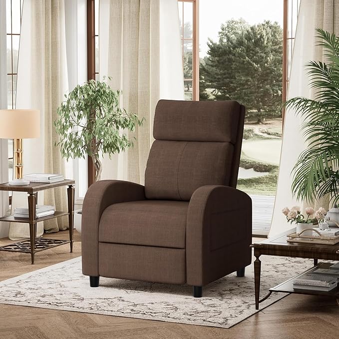 Homall Recliner Chair Recliner Sofa for Adults Recliners Home Theater Seating with Lumbar Support Reclining Sofa Chair for Living Room (Fabric Brown)