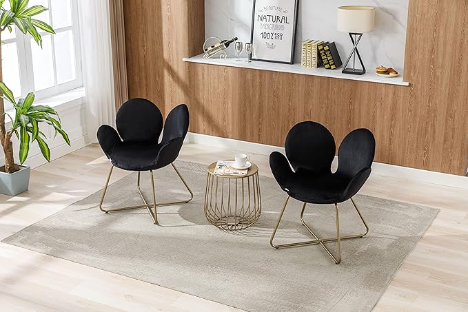 Modern Velvet Accent Chair Comfy Cute Upholstered Vanity Desk Chair wMetal Legs Soft CushionArmchair for Living Room 2PCSet