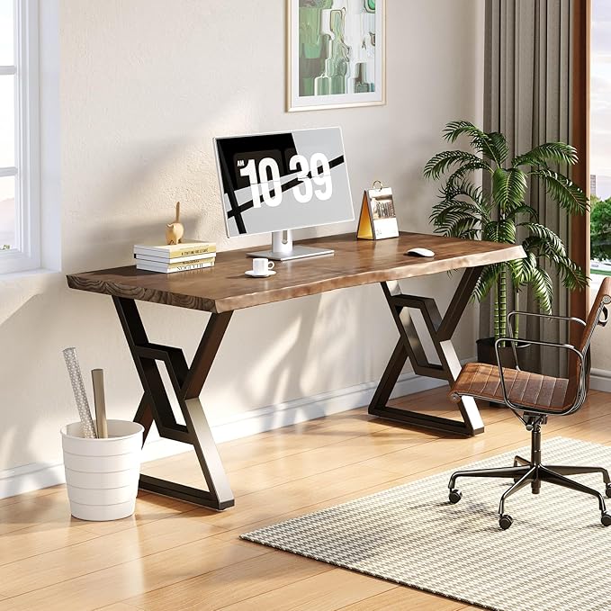 55inch Rustic Brown Solid Wood Computer Desk - Modern Gaming Workbench for Home Office Modern Simple Design Ideal for Study Writing Dining