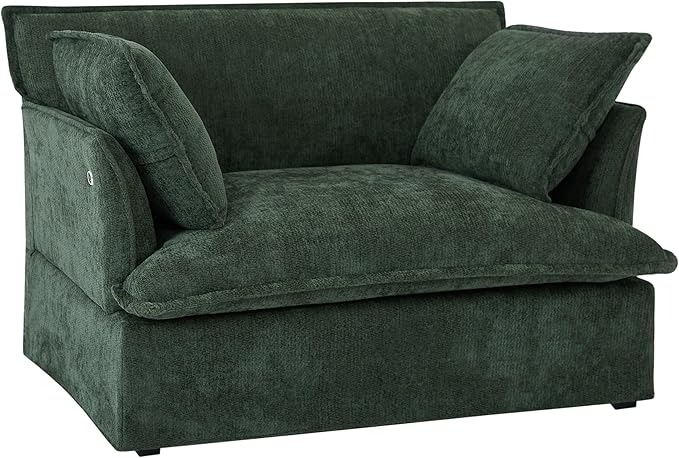 Merax 47.2 Oversized Accent Chair with Dual-Port Charging Skirted Base Deep and Wide Seat Cloud-Like Comfy Single Sofa Modern Design for Living Room&ampApartment ChenilleGreen