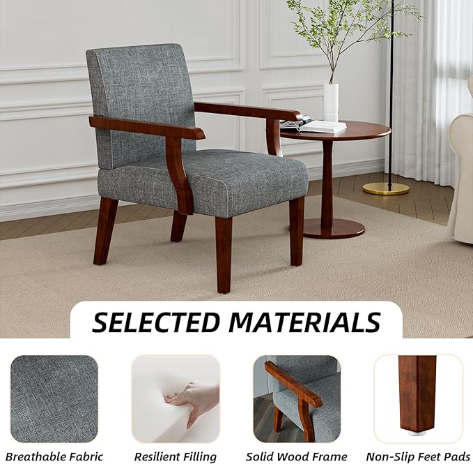 Accent Chairs Set of 2 with Side Table Modern Accent Armchair with Fabric Upholstered and Solid Wood Armrest Reading Leisure Arm Chair for Living Room Bedroom Waiting Room (Grey)