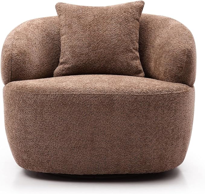 KEVINSPACE Swivel Accent Chair SwivelChairs for Living Room SwivelBarrelChair Round SwivelChair CornerChair Small Modern AccentChair Boucle 360°SwivelChair with PillowChair 35 W Brown