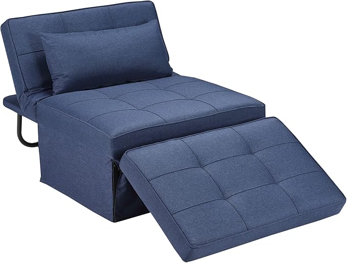 BIGSYY Sofa Bed Set of 4 in 1 Multi-Function Folding Ottoman Breathable Linen Couch Bed with Adjustable Backrest Modern Convertible Chair for Living Room Apartment Office Blue
