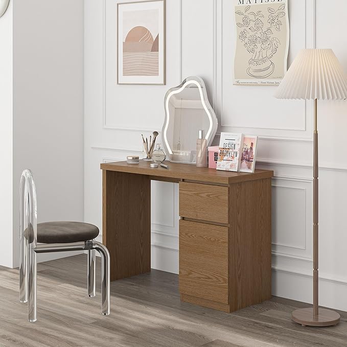 furtble Computer Desk with Drawers 43 Inch Wood Work Desk Home Office PC Desk Workstation with Storage Modern Computer Table for Bedroom Living RoomClassic Oak