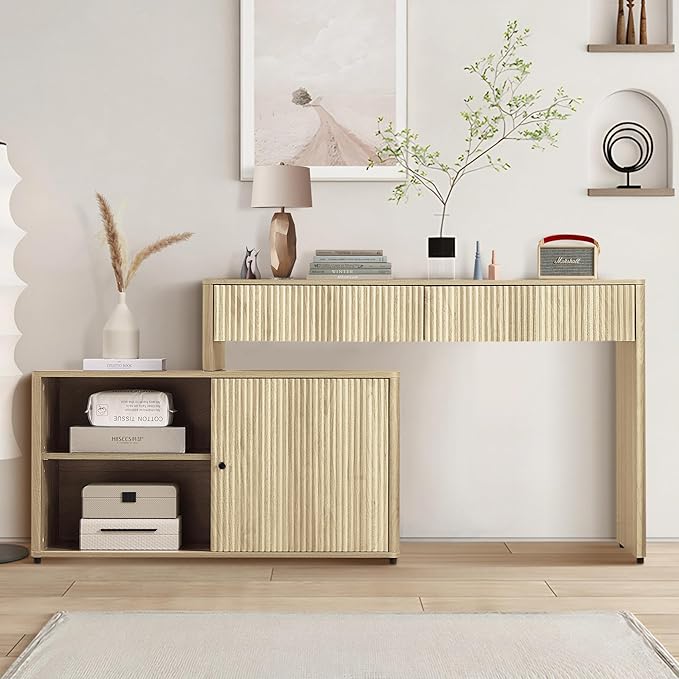 Modern Computer PC Desk Table with Storage Corner L Shaped Desk with Drawers Home Office Desk for Bedroom and Small Space for Writing Executive Study Work Vanity - Natural