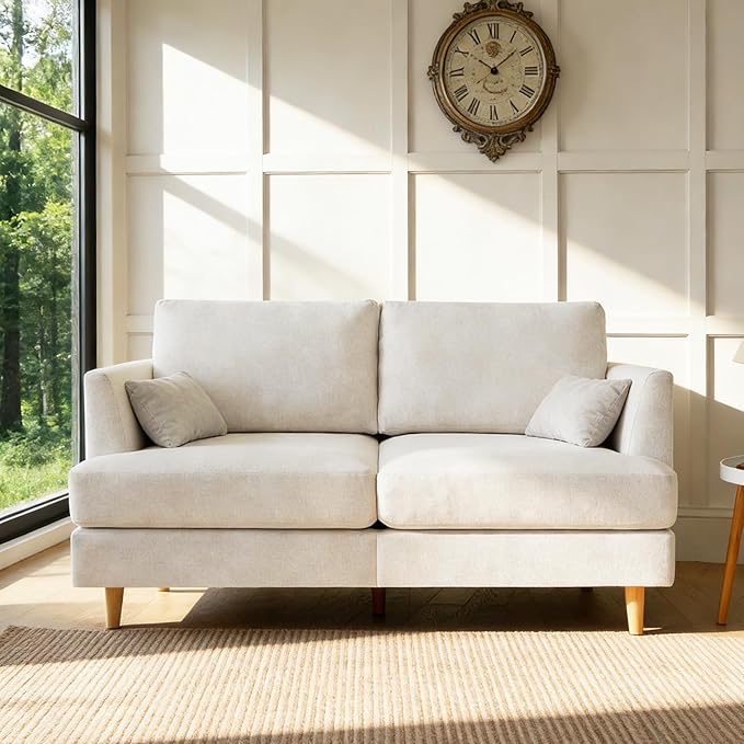 Loveseat Sofa 56 Small Couches for Small Spaces Love Seat with 2-Seat Upholstered Cushion Mid Century Modern Sofa Couches for Living Room Deep Couch for Bedroom Apartment Beige