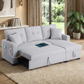 82 L Shaped Sleeper Sofa Bed: Sectional Sleeper Couch with Pull Out Bed Storage Chaise USB Charging 3 Seat Sectional Sofa Bed with Throw Pillow for Living Room (Linen Fabric Light Grey)