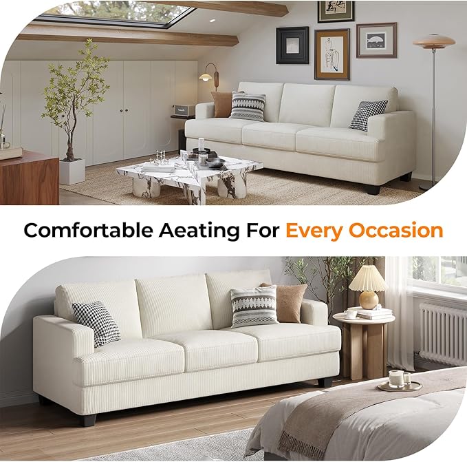 Fadware Sofa Couch 3 Seater Sofa with Suppleness Armrests Fabric Deep Seat Sofa with Upholstered Cushion&amp Backrests Modern Comfy Couch for Living Room Apartment