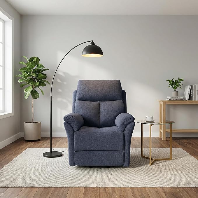 Oversized Rocker Recliner Chair Manual Swivel Rocking Recliners with Adjustable Backrest Footrest for Adults 360° Swivel Lazy Boy Recliner Chairs for Living Room Reading Bedroom Blue