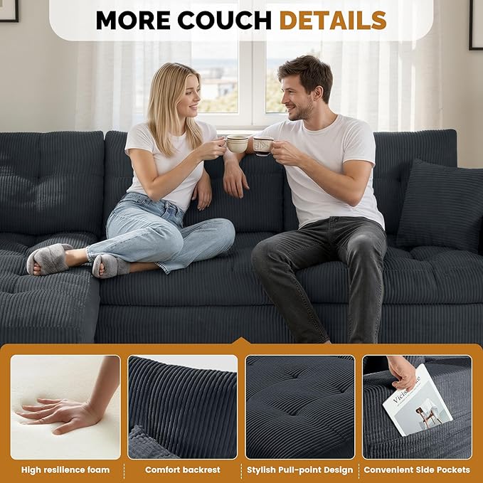 143 Modular Sectional Sofa for Living Room Convertible U-Shape Couch with OttomanCloud Boneless Couch with Layered CushionGary Corduroy