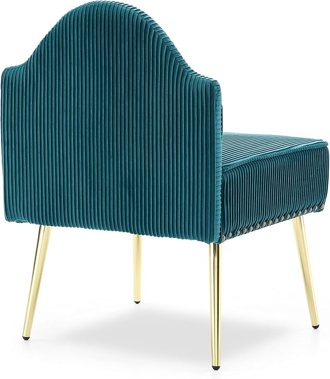 Modern Upholstered Pleated Velvet Accent Chair Tufted Dining Office Chairs Armless Slipper Chair Mid-Century Side Chair Single Luxury Sofa Chair with Golden Legs for Living Room Small SpaceTeal