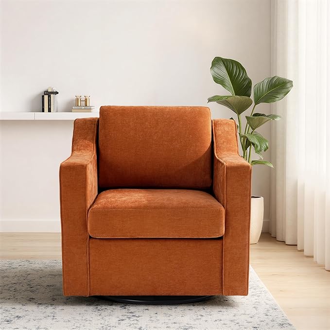 Swivel Accent Chair Modern Round Barrel Arm Chair for Living Room Bedroom Comfy Club Reading Chairs for Adults (Chenille Orange Set of 2)