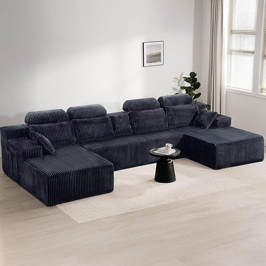 141’’ Cloud Sectional Couch with High Backrest Convertible U-Shaped Modular Sectional Sofa with Deep Seat Soft Corduroy Upholstery Boneless Couches Comfortable for Living Room Bedroom