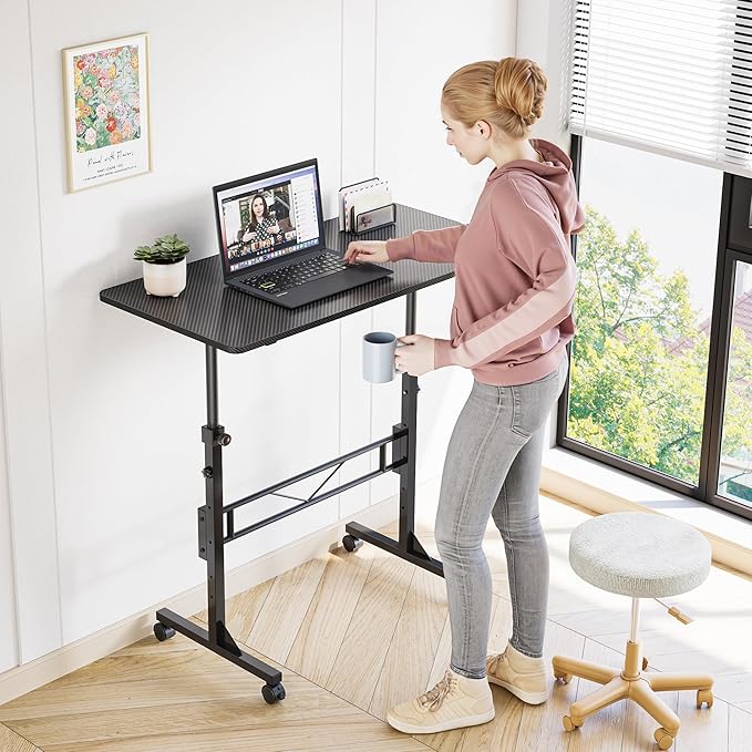 HOMIDEC Standing Desk 32 Inch Portable Small Desk Adjustable Height Rolling Home Office Desks with Wheels Sit Stand Desk for Bedroom Walking Pad Home Office Small Space Black