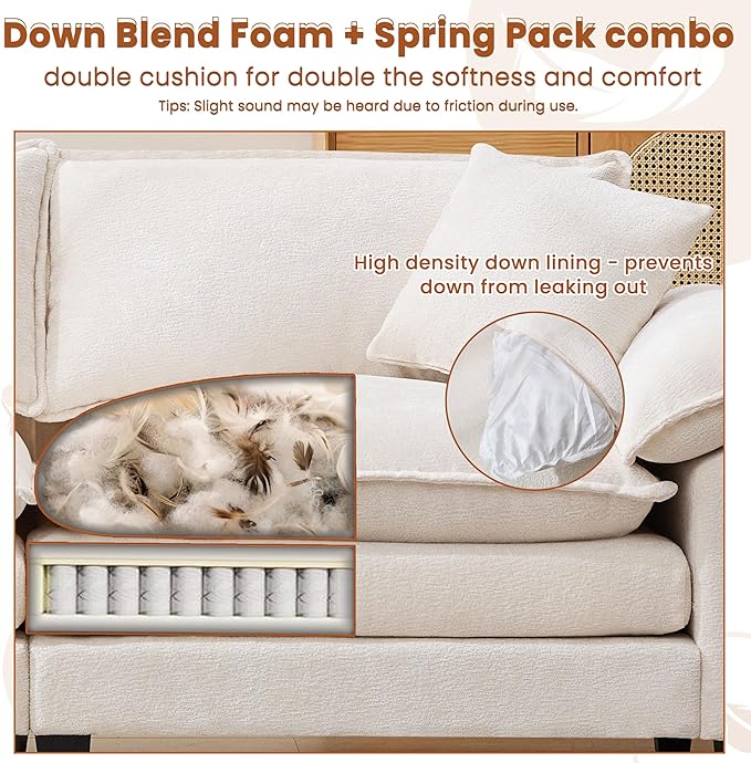 83 Loveseat SofaCloud Couch for Living RoomComfy Love Seat with Double Cushion2 PillowsRemovable Cover for Bedroom Apartment and Office
