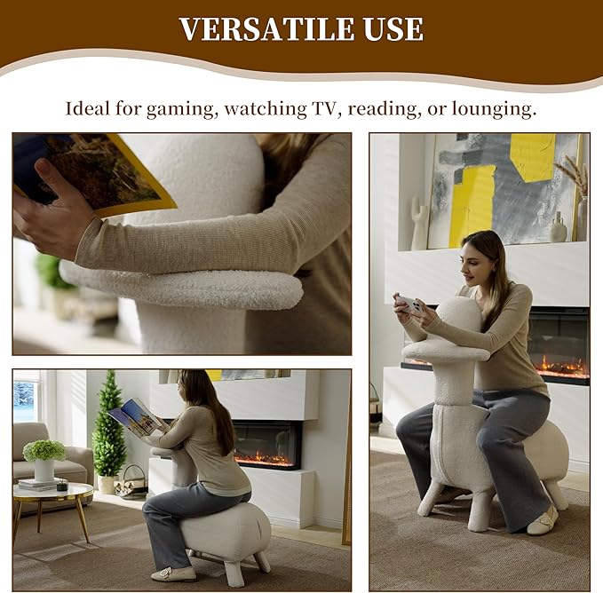 Animal Shape Gaming Chair Soft Lamb Wool Cute Duckbill-Shaped Chair for kids Deep Cushion Small Sofa for Small Space Ideal for Bedroom/Living Room/Office Stylish Furniture Easy Assembly Beige