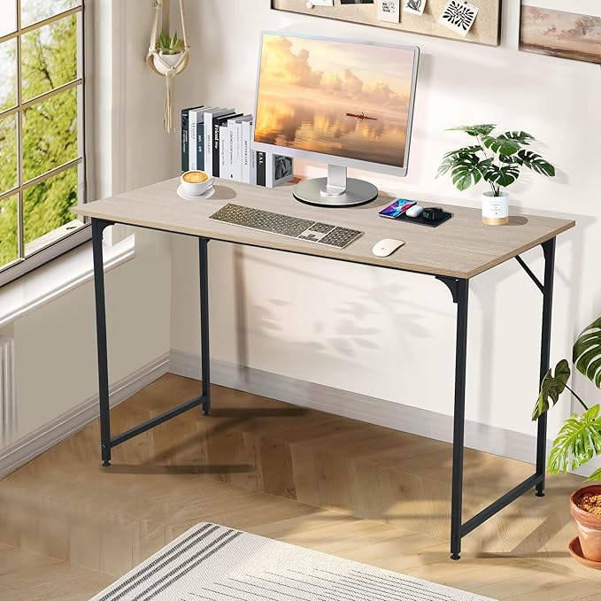 47 Inch Computer Desk Large Wood Office Writing Table With Metal Frame &amp Adjustable Feet Modern Simple PC Desk for Bedroom Home Office Nature
