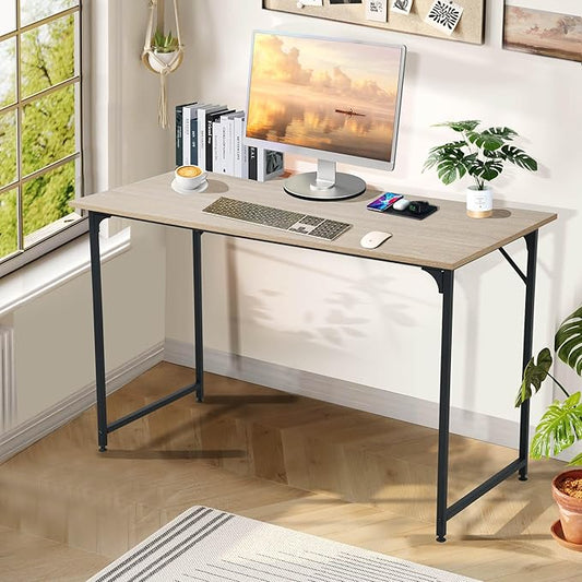 47 Inch Computer Desk Large Wood Office Writing Table With Metal Frame &amp Adjustable Feet Modern Simple PC Desk for Bedroom Home Office Nature