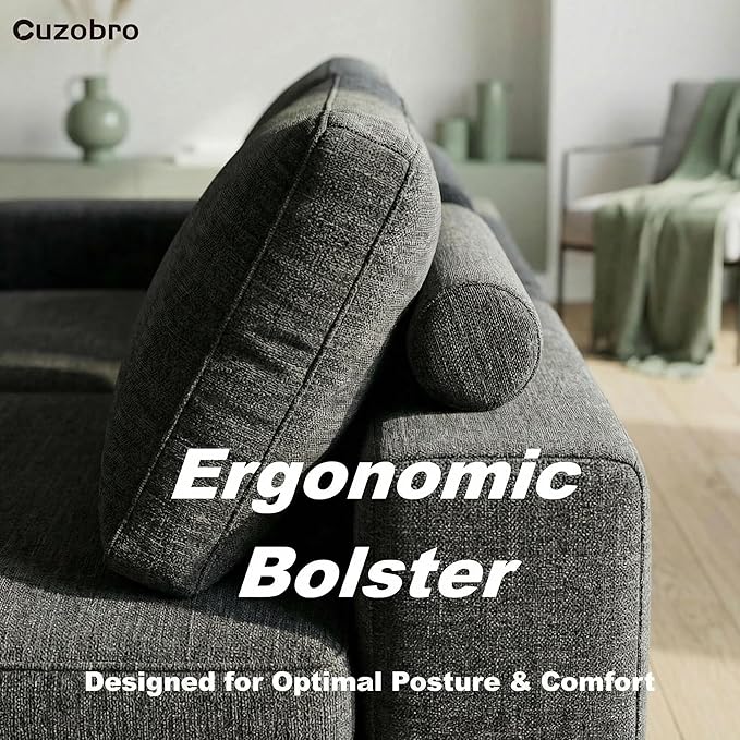 118'' 4 Seater Memory Foam Couch with Ottoman Modular Sectional Sofa for Living Room Boneless Couch Sectional with Memory Foam No Assembly Big Couch Set Dark Grey | Ergonomic Bolster