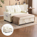 VINGLI Beige Futon Sofa Bed Convertible Loveseat Sleeper Couch Faux Leather Pullout Sofa Fold Out Couch Bed with USB Ports Cup Holders Armrest for Living Room Bedroom Apartment Room
