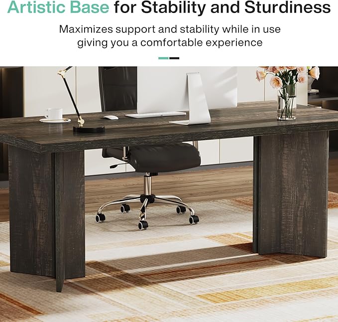 Tribesigns 63-inch Executive Desk Vintage Office Computer Desk with Large Tabletop Farmhouse Wood Writing Conference Table Workstation for Home Office Study Dark Gray