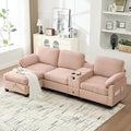 KEIKI 105 L-Shaped Oversized Corduroy Modular Sectional Sofa with 1 Ottoman and Multi Functional Console 4-Seater Upholstered Couch with USB and 2 Cup Holder Easy Assembly for Living Room Pink
