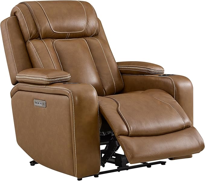 Watson &amp Whitely Genuine Leather Electric Recliner Chairs Oversized Super Zero Gravity Recliner Triple-Motor W Adjustable Lumbar Headrest Support &amp Hidden Storage Saddle Brown