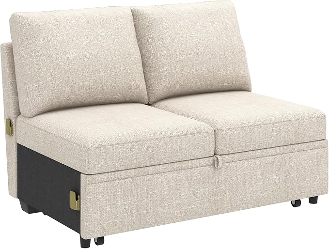 HONBAY Pull Out Bed for Modular Sectional Sleeper Sofa Armless Loveseat with Pull Out Bed for Sectional Couch Beige