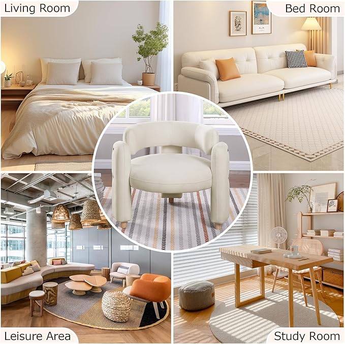 Oversized Armchair Mid-Century Reading Accent Chair Round Velvet Chair Modern Single Sofa Arm Chair for Living Room Bedroom Apartment Office (Beige)
