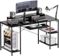 Workstation Desk with Keyboard Tray 55 Inch Computer Desk with Storage Shelves Monitor Stands and 4 Iron Hooks Industrial Desk for Home Office