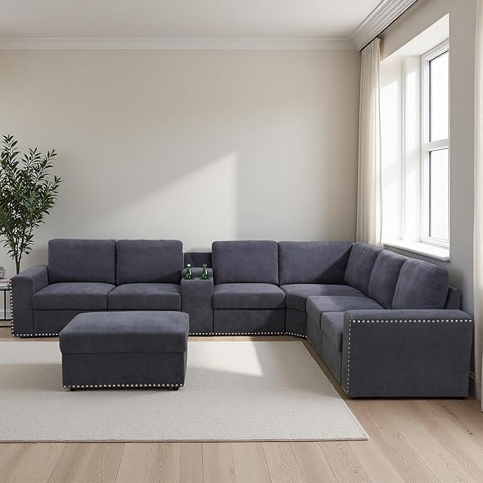 L Shaped Couch Sectional Couches for Living Room Comfy Modular Sectional Sofa with Ottoman Modern Living Room Furniture Sets Loveseat for Bedroom &amp Office Grey