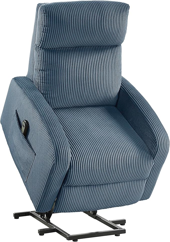 Lexicon Power Lift Recliner Chair for Elderly with Remote Control Gentle Lift Motion Side Pocket Armrest Corduroy Upholstered Electric Recliner for Living Room/Bedroom Easy Assembly Midnight Blue