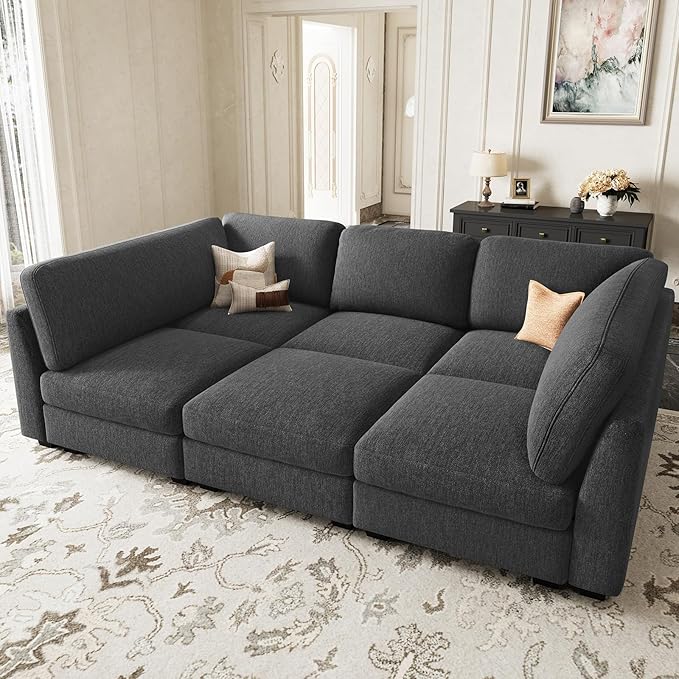 Belffin 86.2 Sectional Sleeper Sofa Bed with Deep Seat Cloud Modular Sectional Couches for Living Room. Dark Grey Sofa
