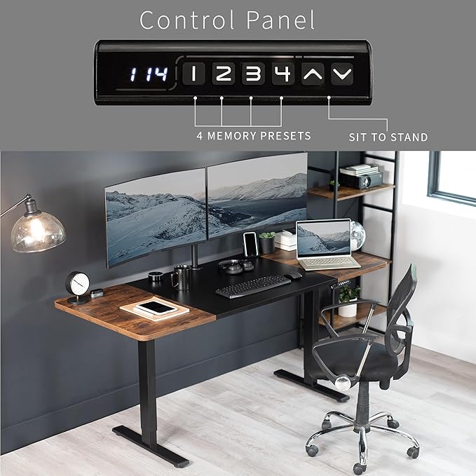 VIVO Electric 71 x 30 in Rustic Standing Desk Memory Height Adjustment 1B Series Holds 220 lbs Black and Vintage Brown Top Black Frame DESK-KIT-1B7BN