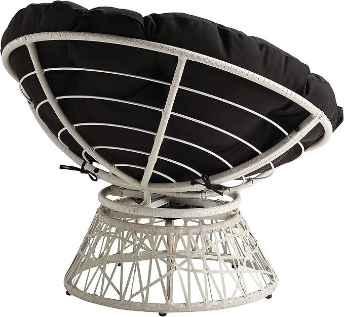 OSP Home Furnishings Wicker Papasan Chair with 360-Degree Swivel Cream Frame with Black Cushion