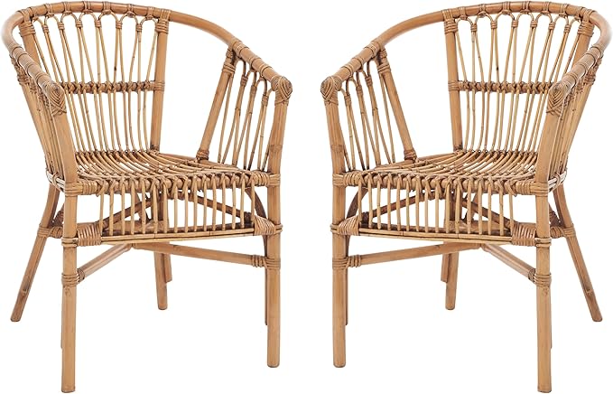 Safavieh Home Adriana Coastal Honey Brown Wash Rattan (Set of 2) Accent Chair (ACH6505C-SET2)
