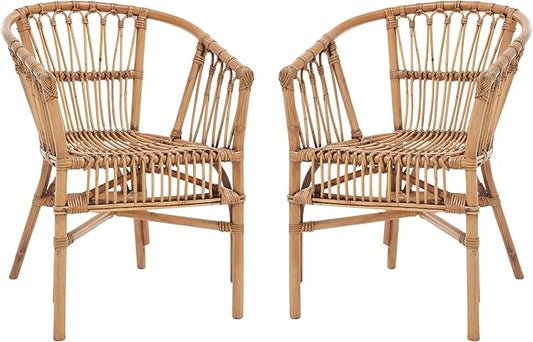 Safavieh Home Adriana Coastal Honey Brown Wash Rattan (Set of 2) Accent Chair (ACH6505C-SET2)