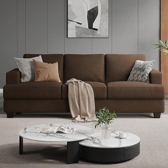 89 Inch Sofa with Extra Deep Seats Oversize 3 Seater Sofa for Living Room Modern Couch and Sofa Comfy Armrests and Seats and Backrests Easy Installation Corduroy Fabric Brown