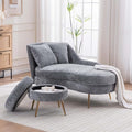 Chaise Lounge Chair Indoor Chenille Upholstered Chair with Left Armrest &amp Pillow Modern Lounge Chairs Sofa with Footstool for Living Room Bedroom Office (Grey)