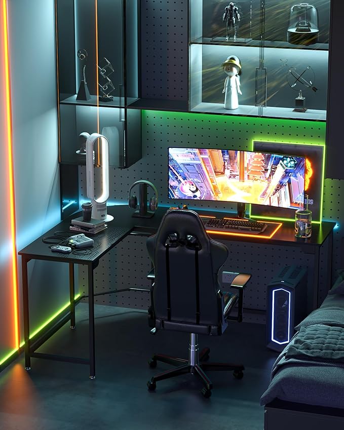 Teraves Modern L Shaped Gaming Desk 66'' Corner Computer Desk for Home Office Gaming Table Study Writing Workstation for Small Space Easy to Assemble