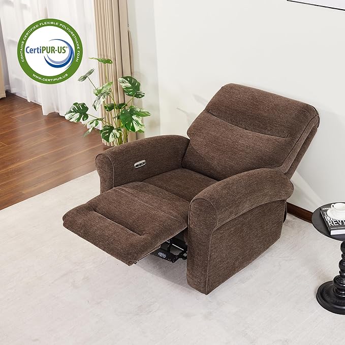 MCombo Power Wall Hugger Recliner Chair for Small Space RV Living Room USB &amp USB-C Charging Ports Modern Rolled Arm Recliner PR630 (Dark Brown Medium)
