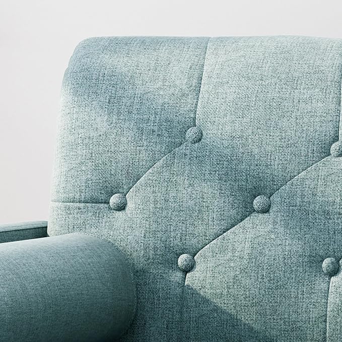 38 Comfy Chair and A Half with Button Tufted Backrest Round Armrest Pillows Mid Century Modern Oversized Accent Chair with Wood Legs for Living Room Bedroom or Small Spaces (Blue)