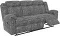 Acme Furniture Zubaida 41 x 87 Modern Velvet Reclining Sofa with USB Dock 1 Storage Drawer Tight Back &amp Seat Cushion in 2-Tone Gray Finish